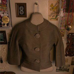 Vintage Short Cropped Blazer Jacket Women's Small/Medium Light Brown 3/4 Sleeve
